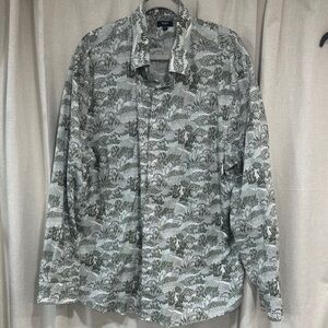 Men's Green Patterned long sleeve shirt Slim